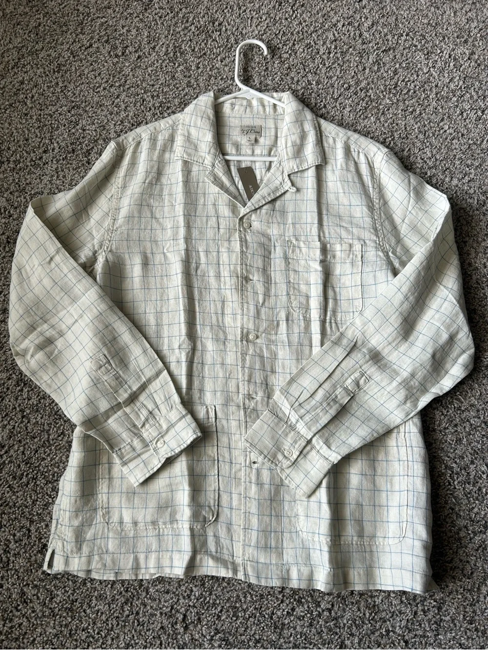 NWT J. Crew Light Cream Plaid Button-Up Shirt Jacket